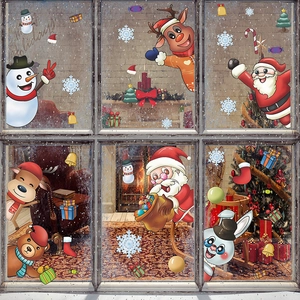 Cartoon Weihnachten Weihnachtsmann Elch Schneemann Wandtattoo PVC Fensteraufkleber Für Haus Urlaub Party Dekoration