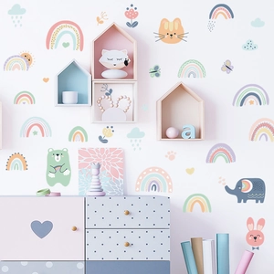 Adesivi murali arcobaleno con orso elefante e coniglio per decorazione camera bimbi