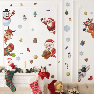 Weihnachts Wandaufkleber Set mit Weihnachtsmann und Rentier für Fenster und Dekoration