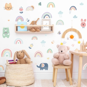 Adesivi murali con arcobaleno e animali per cameretta bambini con elefanti e orsi