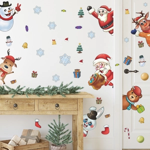 Weihnachts-Wandstickerset mit Weihnachtsmann, Rentier und Schneemann für die Dekoration