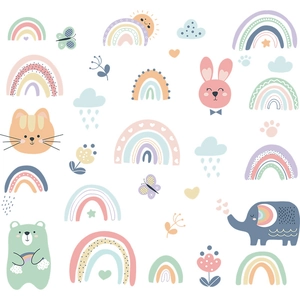 Adesivi murali animali arcobaleno con coniglio e orso per decoro camera dei bambini
