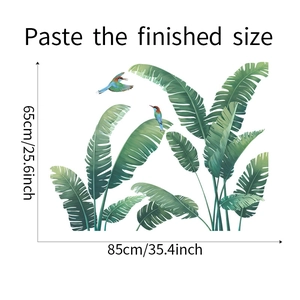 Detail of tropical monstera leaves and kingfishers wall sticker measuring 65x85cm