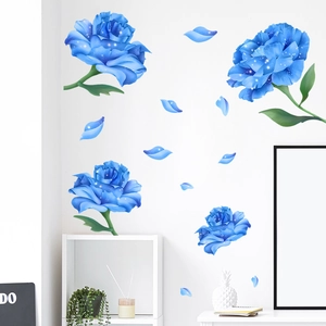 Blue rose flower wall stickers for living room and bedroom home wall decoration