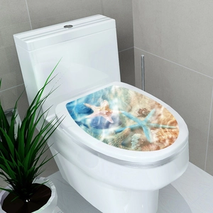 3D ocean beach toilet lid sticker featuring starfish and shells on white surface