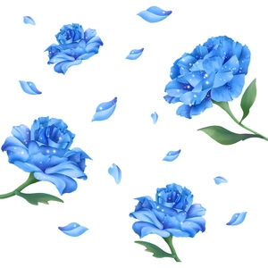 Elegant blue flower wall stickers with falling petals for home bedroom living room decor