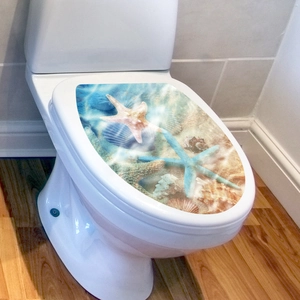 3D ocean themed toilet lid sticker with starfish, seashells, and clear blue water effect