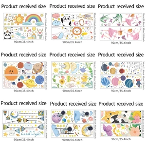 Detailed sheet layout of cartoon space and animal wall stickers sized 30x90cm for home decor