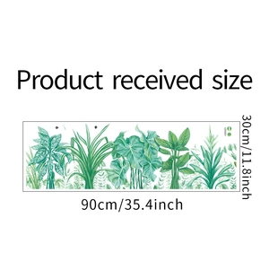 Detail view of tropical plant wall stickers with dimensions and green foliage layout