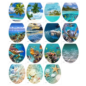 Collection of 15 ocean themed toilet lid stickers with dolphin, turtle and beach designs
