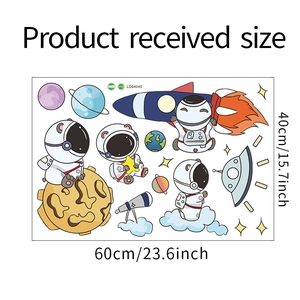 Cartoon space wall stickers set featuring astronauts and rockets on a 60x40cm PVC sheet