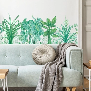 Tropical green leaf wall stickers with monstera and palm patterns for living room decor