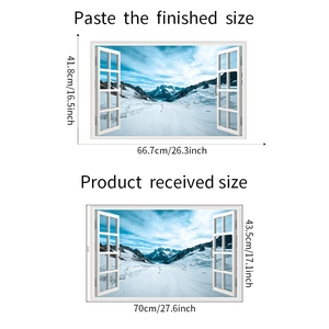 Size specifications for 3D faux window wall sticker with snow mountain scenery