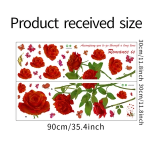 Detail of red rose wall stickers showing two 30x90cm layout sheets with butterflies