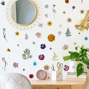 Realistic Dried Flower PVC Wall Stickers Colorful Floral Plants Self-Adhesive DIY Decals For Living Room Bedroom Home Decor