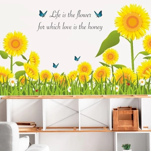 Sunflower wall decals with motivational quotes and butterflies for bedroom wall decor