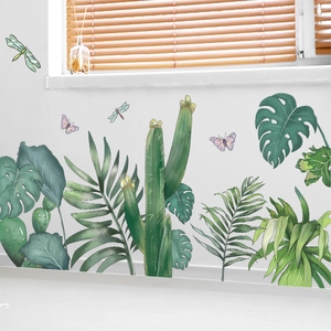 Tropical Green Leaves Wall Sticker Waterproof PVC Plant Monstera Palm Leaf Wall Decals For Living Room Bedroom Decor