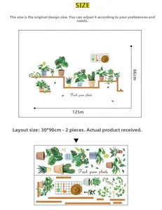 Guide des tailles pour stickers muraux plantes vertes nordiques format 125x66cm fini