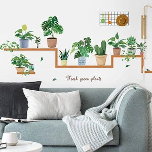Stickers muraux plantes en pot style nordique avec design étagère pour salon