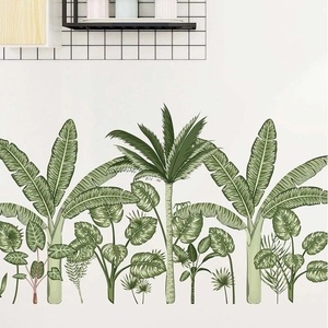 Sticker Mural Plante Verte Tropicale Amovible PVC Feuilles de Palmier Bananier Décoration Maison Moderne pour Salon