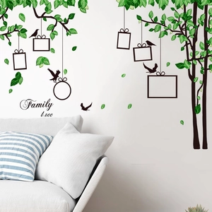 Pegatina de Pared de Árbol Genealógico Marco de Fotos Hojas Verdes Pájaros Calcomanía de PVC Removible Para Sala de Estar Dormitorio