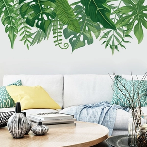 Tropical green leaf wall stickers with monstera and palm patterns for modern home decor