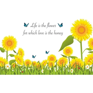 Cartoon sunflower wall sticker with life quote and butterflies for home decoration