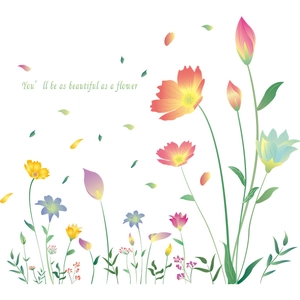 Floral wall sticker with colorful cosmos flowers and motivational quote for home decor
