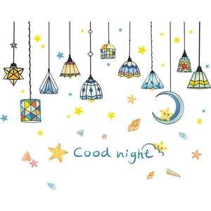 DIY cartoon hanging lamp wall stickers with stars and moon for kids bedroom decor