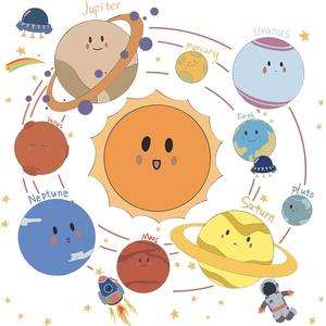 Stickers muraux système solaire pour enfants avec planètes et motifs astronautes