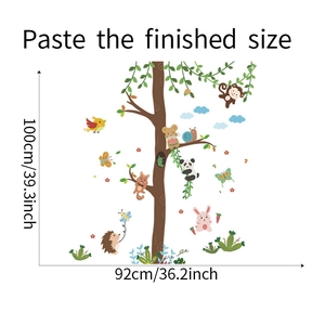 Detailed dimensions of forest animals wall sticker showing 92x100cm finished size