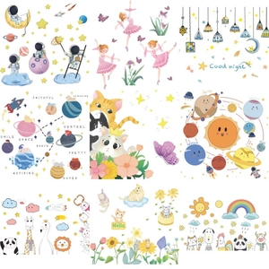 Cartoon space and planets self-adhesive wall stickers set for nursery room decor