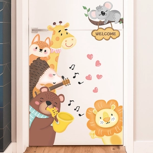 Self-adhesive cartoon animals singing wall sticker for kids room with welcome sign