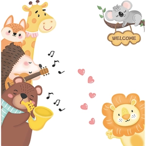Cartoon animals wall stickers with fox, giraffe and koala for nursery room decoration
