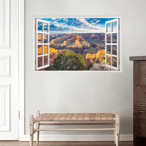 3D faux window wall decal featuring Grand Canyon landscape in modern interior decor
