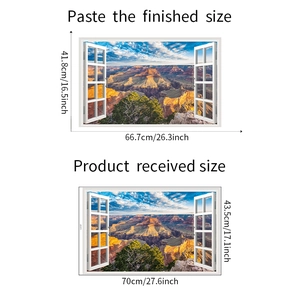 Grand Canyon window view wall sticker dimensions showing 41.8x66.7cm finished size