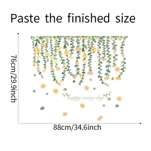 Detailed size chart for green vine wall stickers with Happy Every Day quote