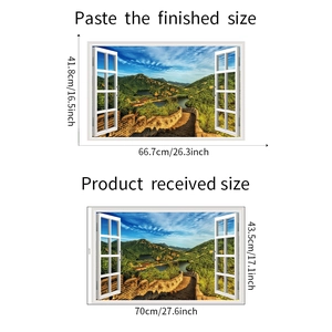 Detailed size specifications for 3D Great Wall landscape faux window wall sticker