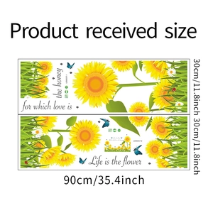 Detail view of two pieces 30x90cm cartoon sunflower wall stickers with English quotes