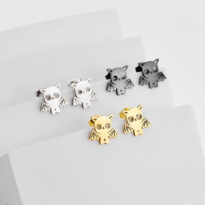 Stainless Steel Bat Stud Earrings For Women Cute Cartoon Animal Cat Ear Design Halloween Party Fashion Jewelry Gift