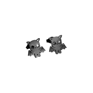 Gothic Halloween bat cat stud earrings in matte black finish for a spooky fashion look