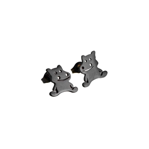 Minimalistische mattschwarze Edelstahl-Ohrstecker mit süßem Cartoon-Ochsen-Tier-Design