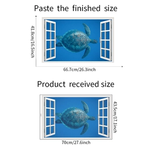 Size specifications for 3D turtle wall decal showing received and finished dimensions