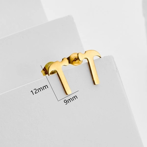 Orecchini a perno a forma di martello in acciaio inossidabile dorato stile gotico, 12x9mm