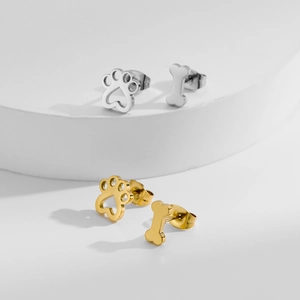 Asymmetrische Edelstahl Ohrstecker Für Damen Hohl Pfotenabdruck Knochen Form Gold Silber Plattiert Süßer Minimalistischer Schmuck