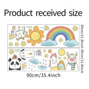 Detailed view of DIY wall stickers with cartoon animals sun and rainbow for kids rooms