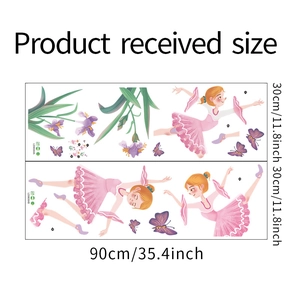 Detailed size chart for girl dancer and flower wall stickers with metric measurements