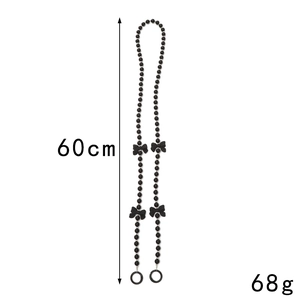 60cm Black beaded phone crossbody strap with bow accents and metal clasps