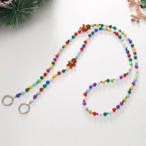 Cordon de téléphone de Noël en perles multicolores avec breloques bonhomme en pain d'épices