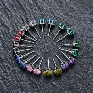 Boucles d'oreilles rondes en zircone colorée et acier inoxydable avec serti griffes
